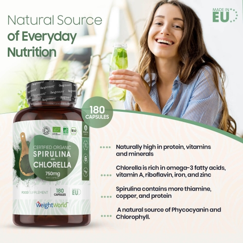 Organic Spirulina and Chlorella Capsules